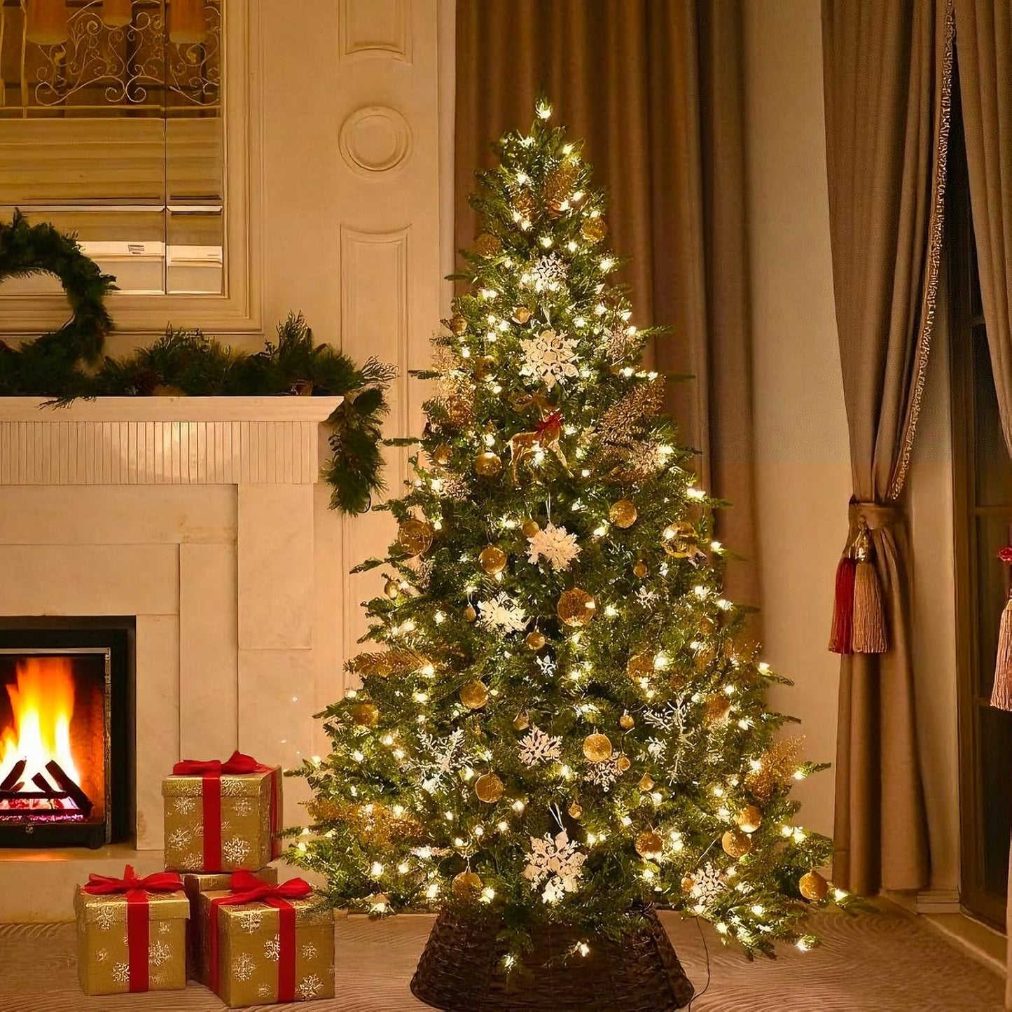 7.5 FT Prelit Christmas Tree with 550 Warm White Lights, 2359 PE&PVC Mixed Branch Tips, Hinged