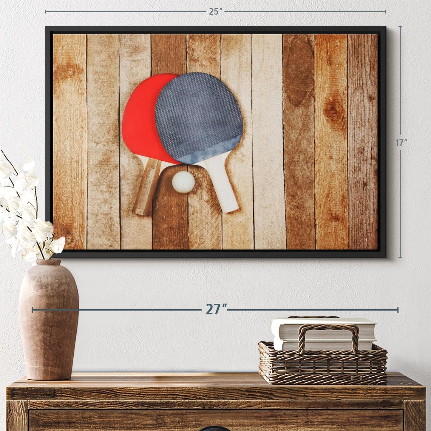 ElephantStock Ping Pong Wall Art - Horizontal Framed Canvas - 1-Piece Living Room Wall Decor