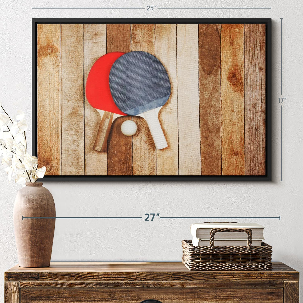 ElephantStock Ping Pong Wall Art - Horizontal Framed Canvas - 1-Piece Living Room Wall Decor
