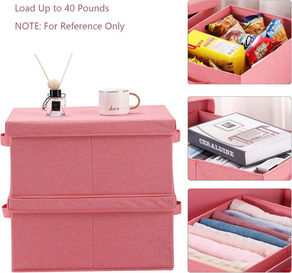 HOONEX Linen Foldable Storage Bins with Lids, 2 Pack, Storage Boxes with Carrying Handles and