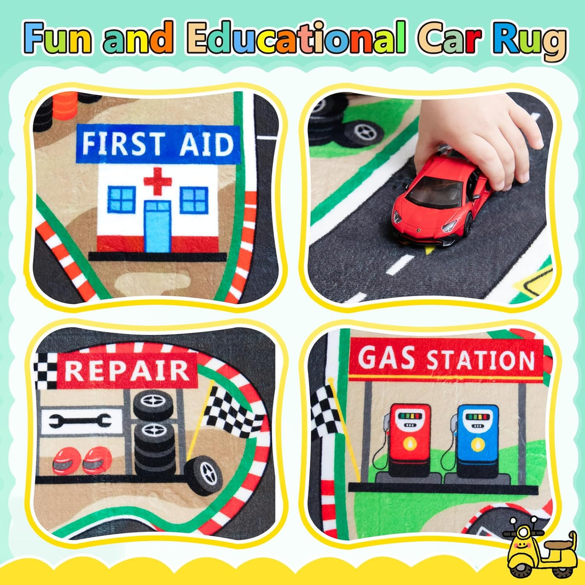 Kids Rug, Race Track Baby Play Mats, Realistic 3D Cascading Surround Route,5x7 Ft Kids Rug for