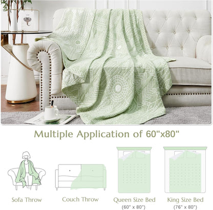 jinchan Boho 100% Cotton Blanket Muslin Lightweight Twin Size Throw Blanket Reversible for Couch