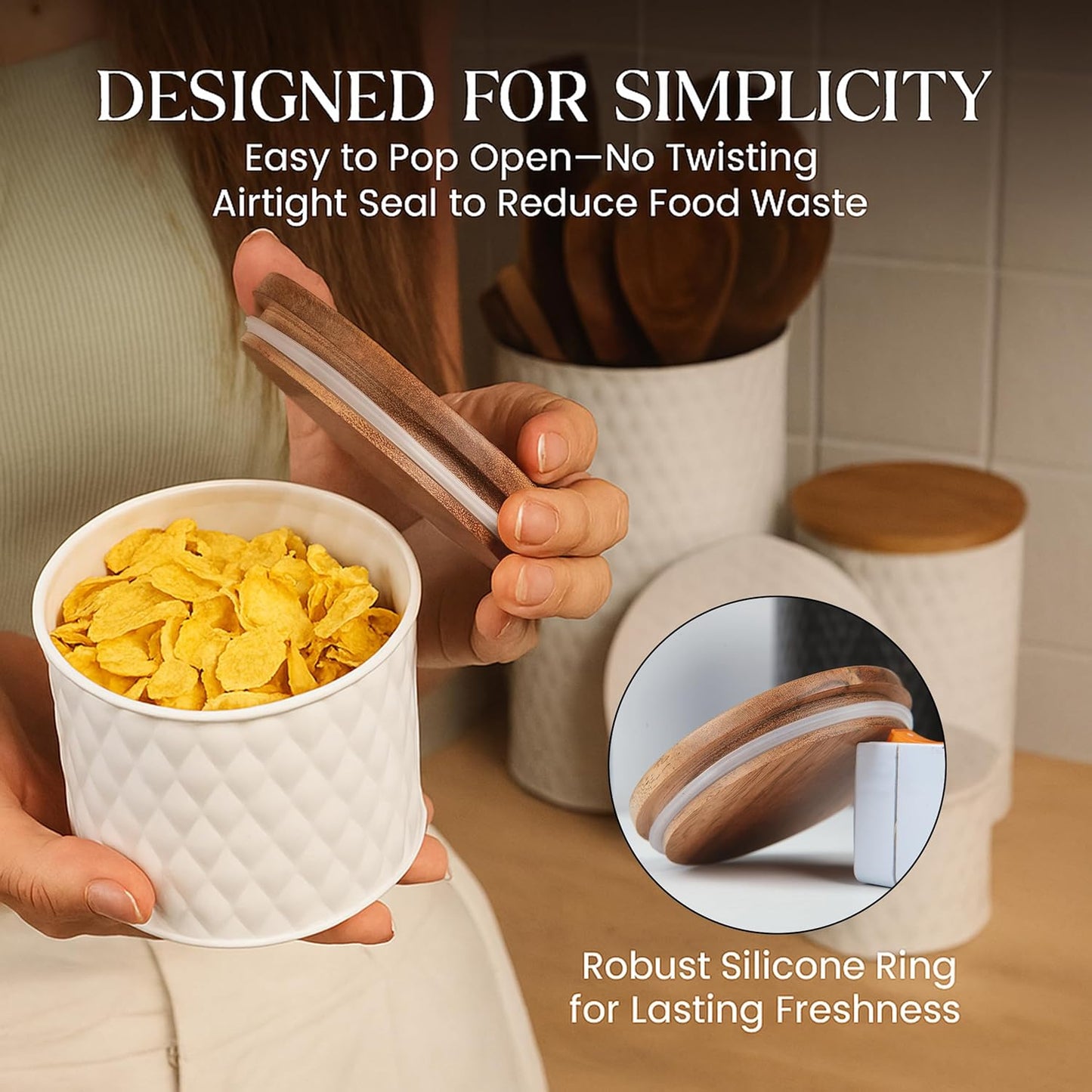 6 Canister Set for the Kitchen Countertop – Metal Food Storage Canisters with Airtight Lids for