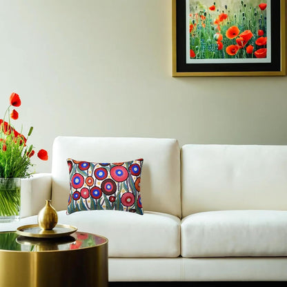 Cream Lumbar Poppy Floral Pillow Cover Red Poppies Flower Pillows White Farmhouse Chair Cushion