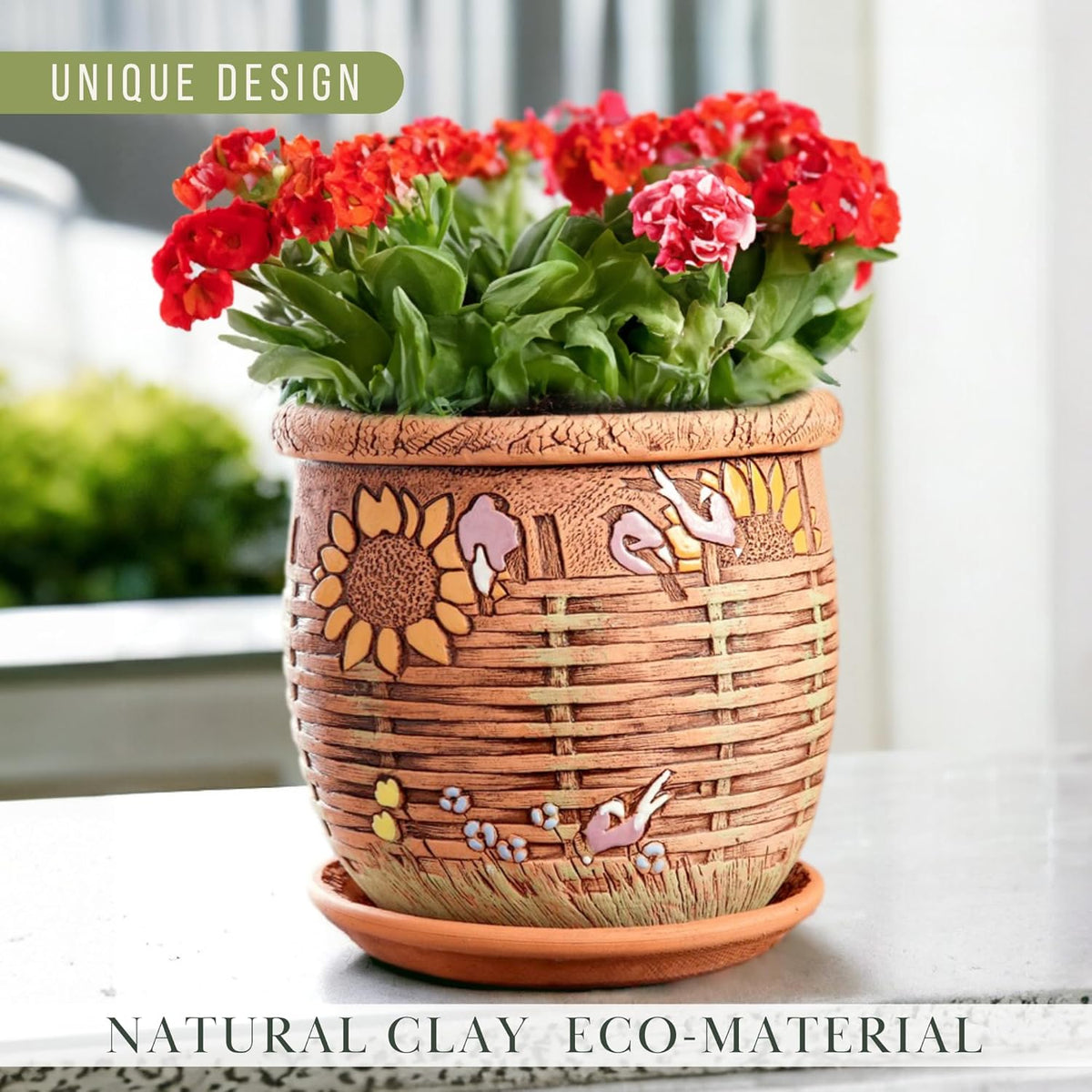 Ceramic Pot with Drainage Hole and Saucer, Plant Pots, Modern Decorative Planters for House Plants