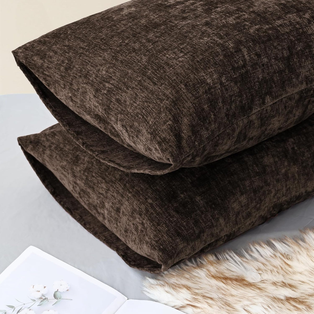 CaliTime Throw Pillow Covers Decorative 20 X 26 Inches Pack of 2 Cozy Chenille Standard Pillow