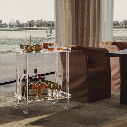 HMYHUM Acrylic Bar Cart, Rolling Serving Cart with 4 Lockable Wheels for The Home Bar, Kitchen