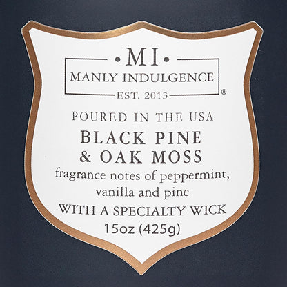 Manly Indulgence Black Pine Oakmoss Scented Candles for Men, 15 oz Wooden Wick, Premium Soy Blend