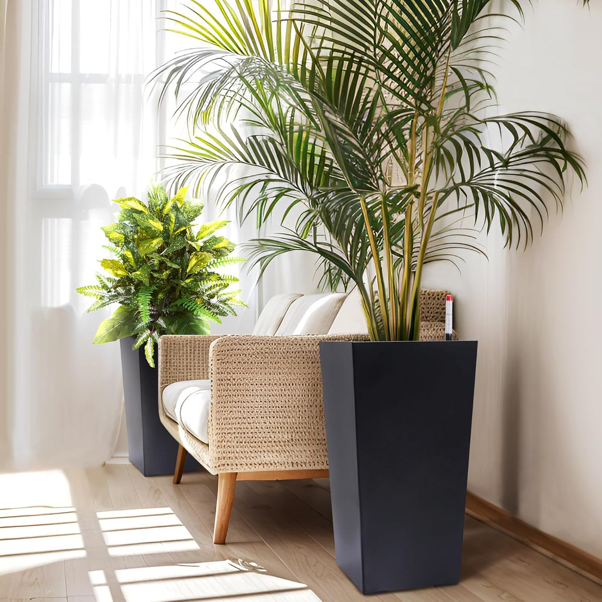 22.5" Tall Planters Set of 2, Outdoor＆Indoor Black Planter Pots, High Front Porch Planter Pots with