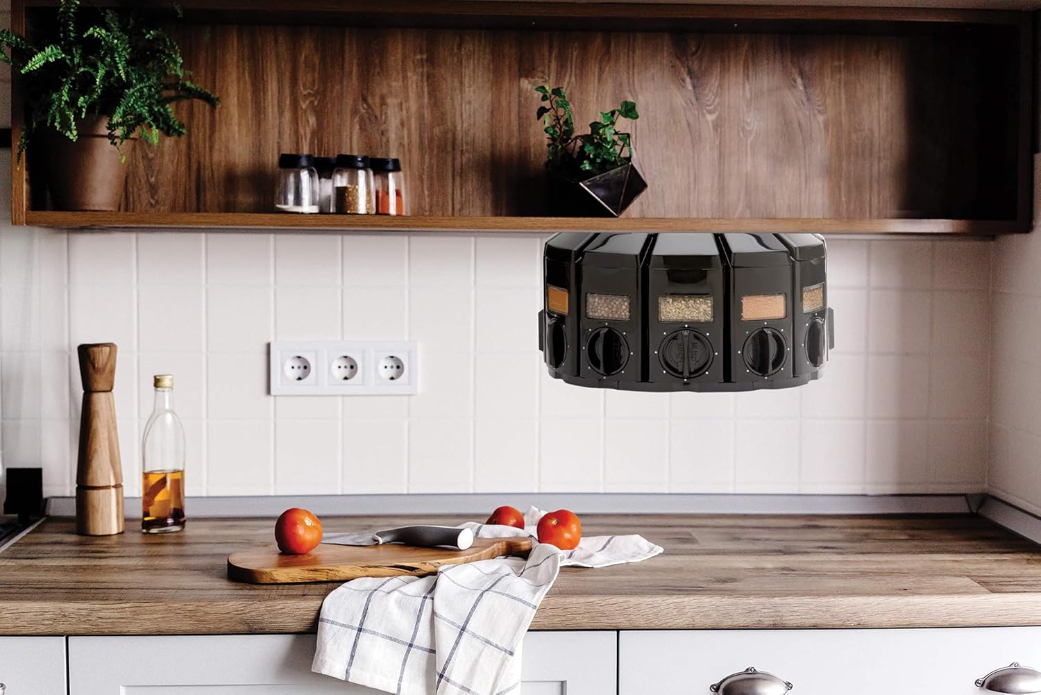 Kitchen Art Spice Rack Select-A-Spice Auto-Measure Carousel 12 Compartments Black 8.75 x 8.75 x 6