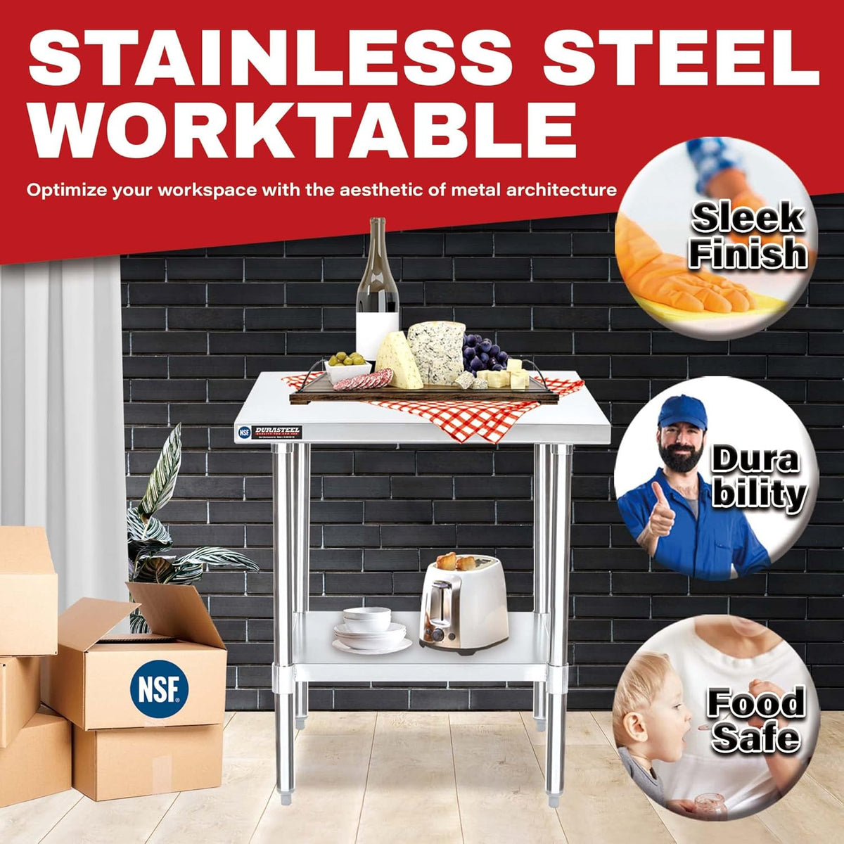 DuraSteel 24x30 Stainless Steel Work Table - NSF Commercial Prep Metal Table - Outdoor Pizza Oven
