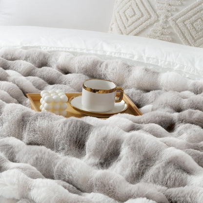 Touchat Luxury 1000GSM Faux Rabbit Fur Throw Blanket, Super Heavy Warm Cozy Grey Blankets for Couch