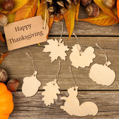 60 Pieces Fall Thanksgiving Unfinished Wooden Ornaments Maple Leaves Pumpkin Wood Cutout Squirrel