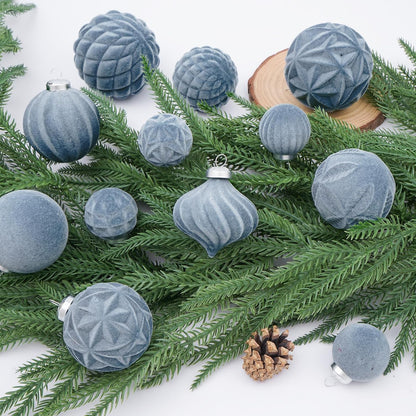 46PCS Velvet Christmas Ball Ornaments Set, Flocked Shatterproof Xmas Tree Decor, Assorted Hanging