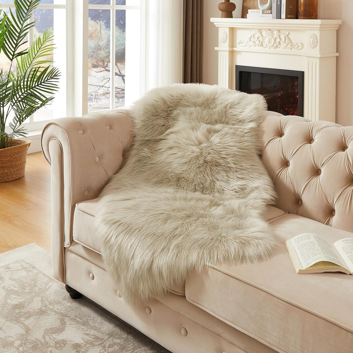 AMTOVO Faux Fur Rug, Beige Area Rug, Fluffy Sheepskin Rug, Fuzzy Ultra Soft 2 x 4 ft Shag Rugs for