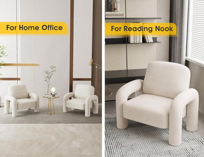 Modern Sherpa Accent Chair, Teddy Upholstered Arm Single Sofa, Cozy Fluffy Reading Chair for Living