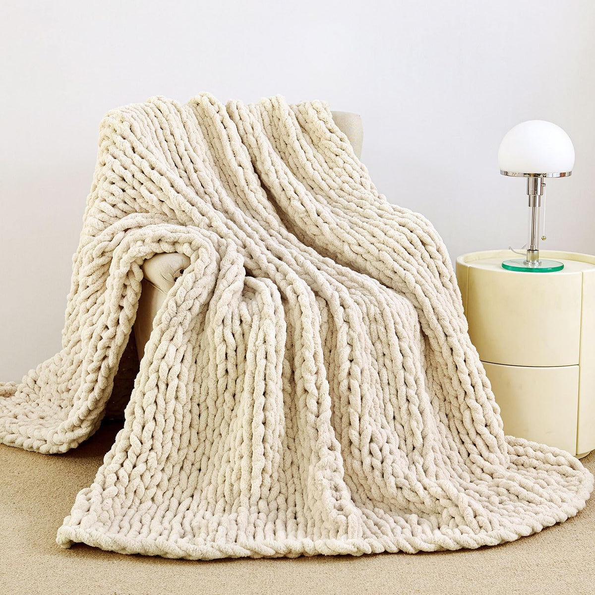 Admitrack Chunky Knit Blanket Throw, 100% Hand Knit Chenille Throw Blanket for Sofa & Home Decor