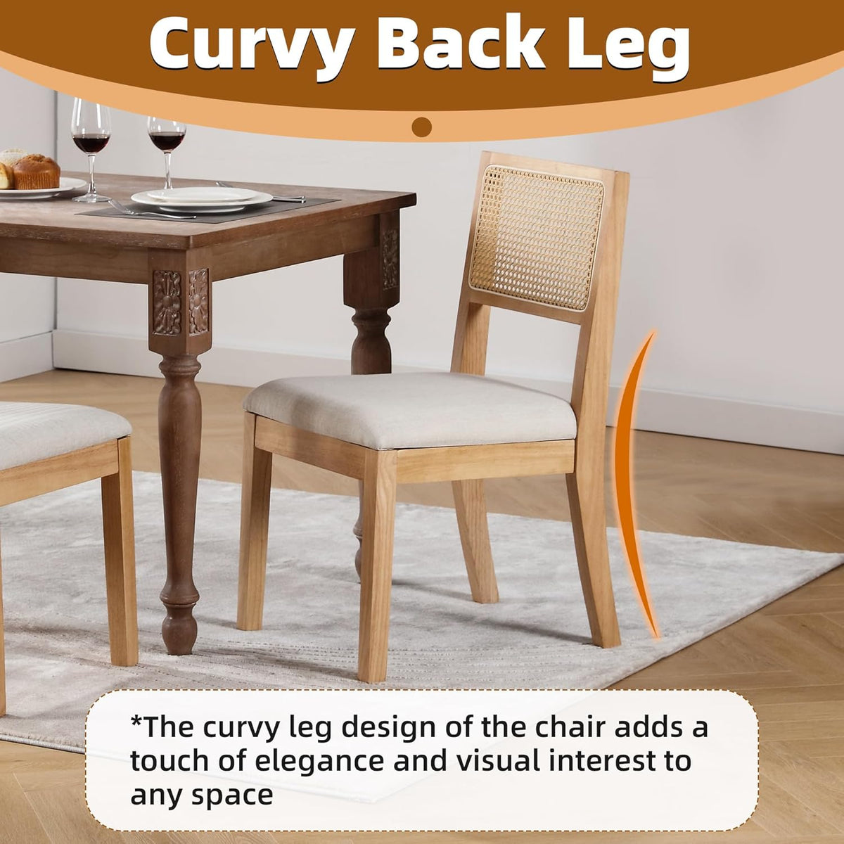 Westice Rattan Dining Chairs Set of 2, Farmhouse Natural Dining Room Chairs with Upholstered