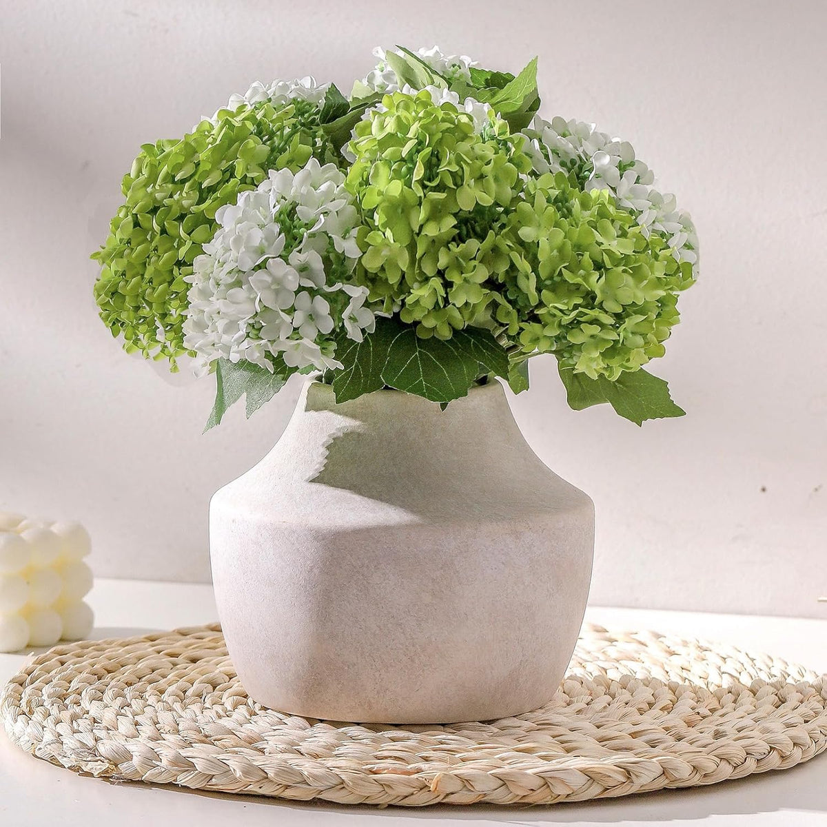Mitt&Ditt Ceramic Flower Vase, 5.3 inch Off-White Farmhouse Rustic Vase, Handcrafted Weathered