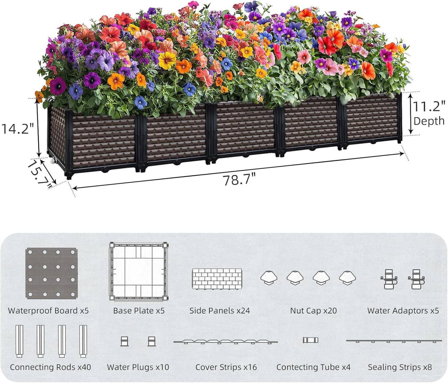 Large Planters for Outdoor Plants 14" Tall Planter Box, Raised Beds for Gardening Self Watering