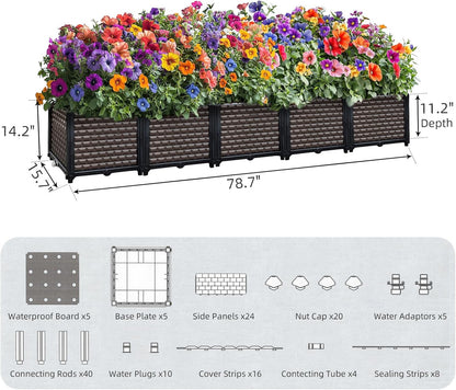 Large Planters for Outdoor Plants 14" Tall Planter Box, Raised Beds for Gardening Self Watering
