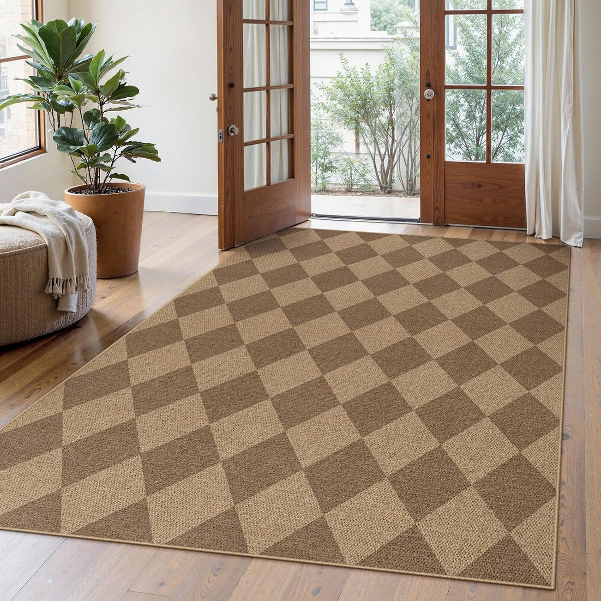 Lahome Checkered Easy Jute Indoor Outdoor Rug, 5x7 Area Rugs for Living Room Nature Large Dining