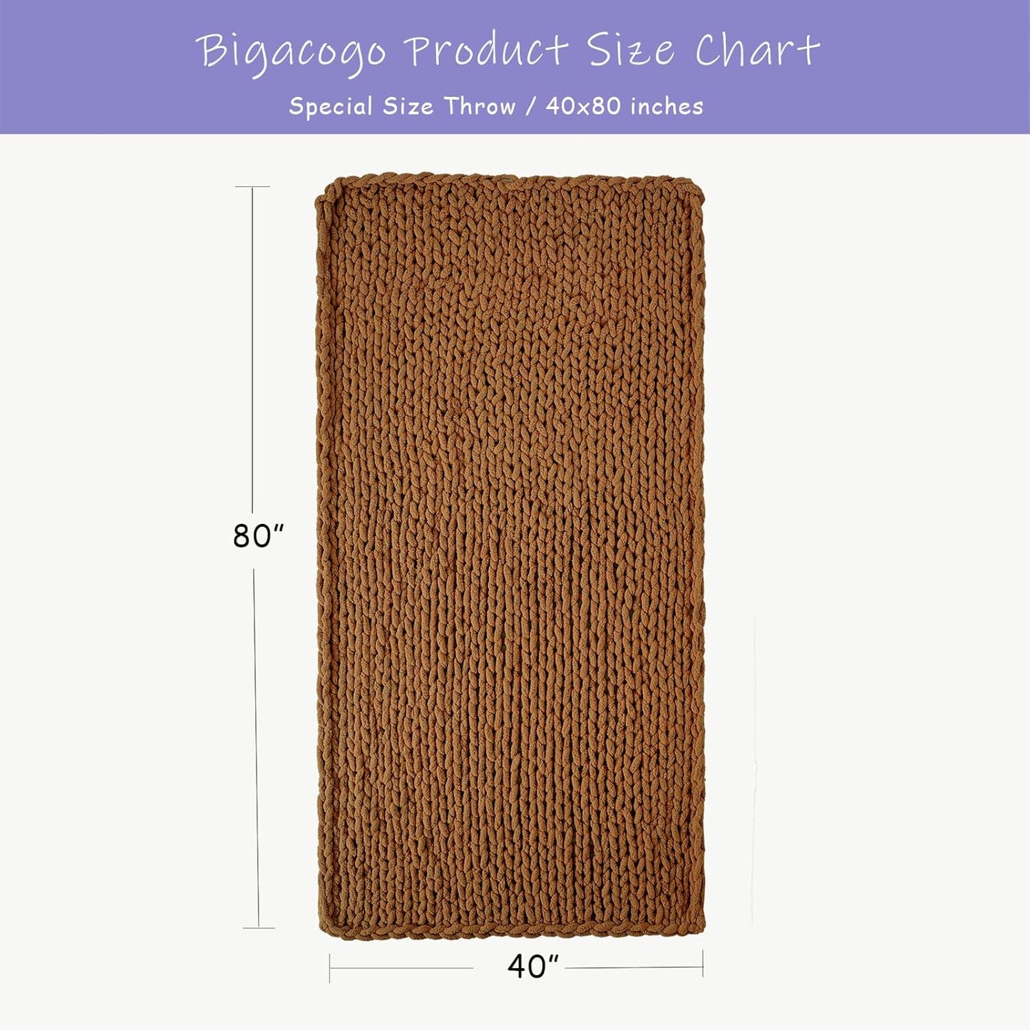 Bigacogo Chunky Knit Throw Blanket for Couch, 40x80 inches, 100% Hand Knitted with Thick Jumbo