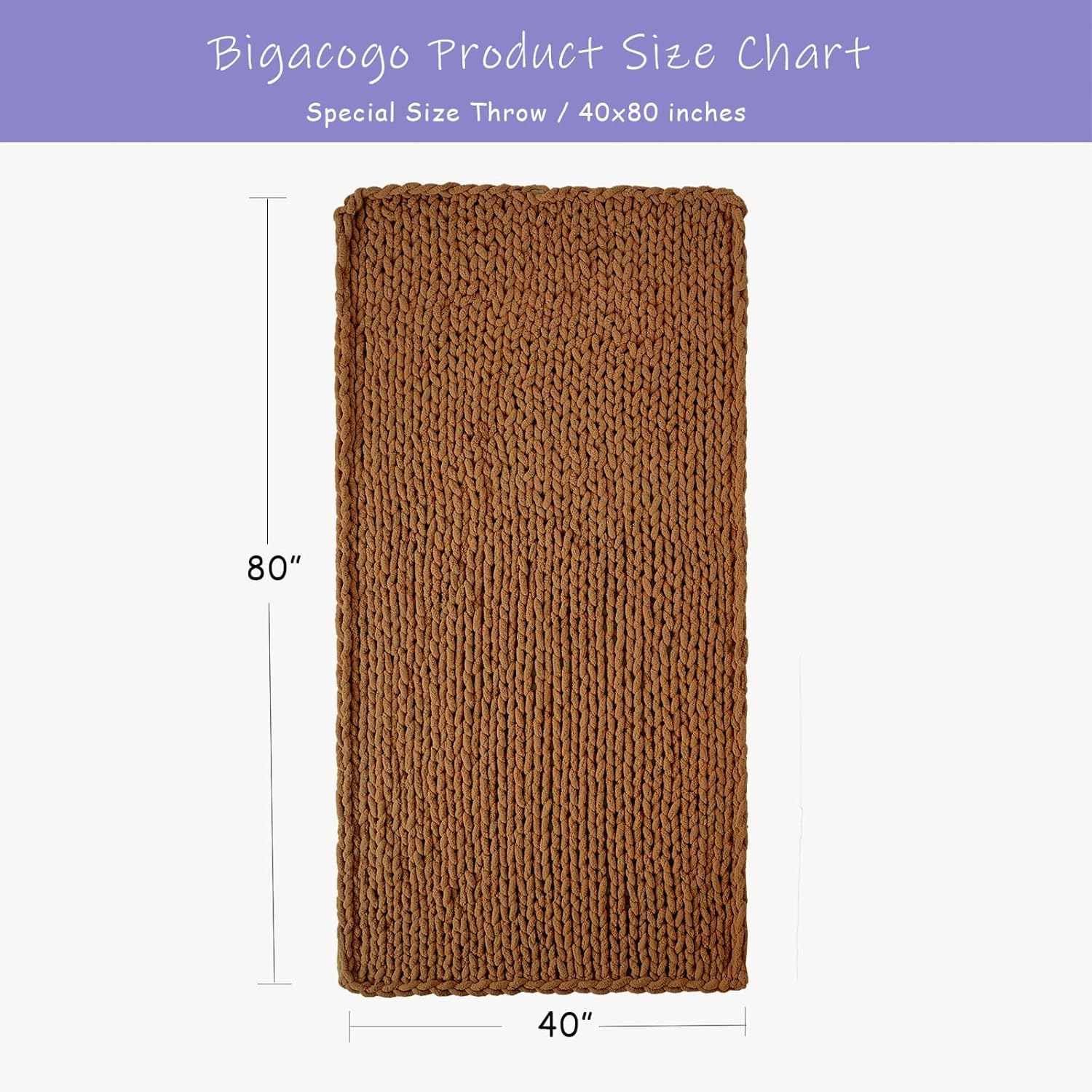 Bigacogo Chunky Knit Throw Blanket for Couch, 40x80 inches, 100% Hand Knitted with Thick Jumbo
