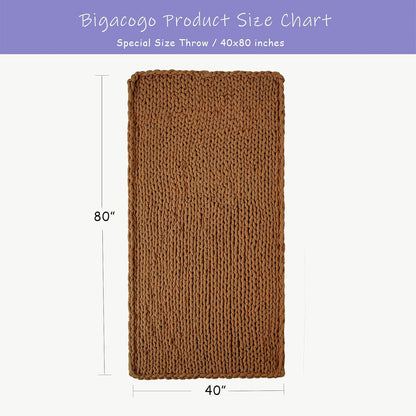 Bigacogo Chunky Knit Throw Blanket for Couch, 40x80 inches, 100% Hand Knitted with Thick Jumbo