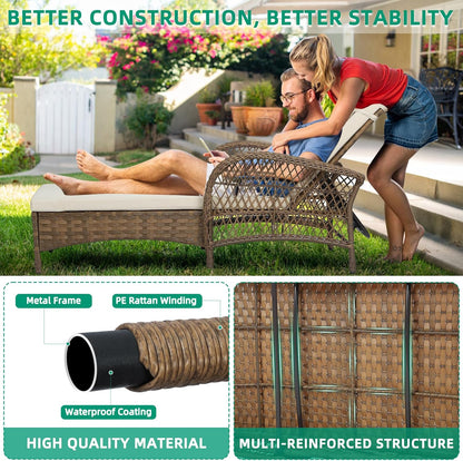 VIVIJASON Outdoor Wicker Chaise Lounge Chair Set of 2, All-Weather PE Rattan Cushioned Patio
