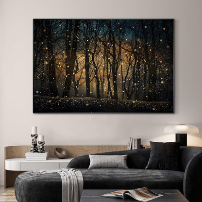SIGNWIN 46"x72" Extra Large Framed Wall Art Magical Firefly Night Forest, Enchanted Woodland Scene