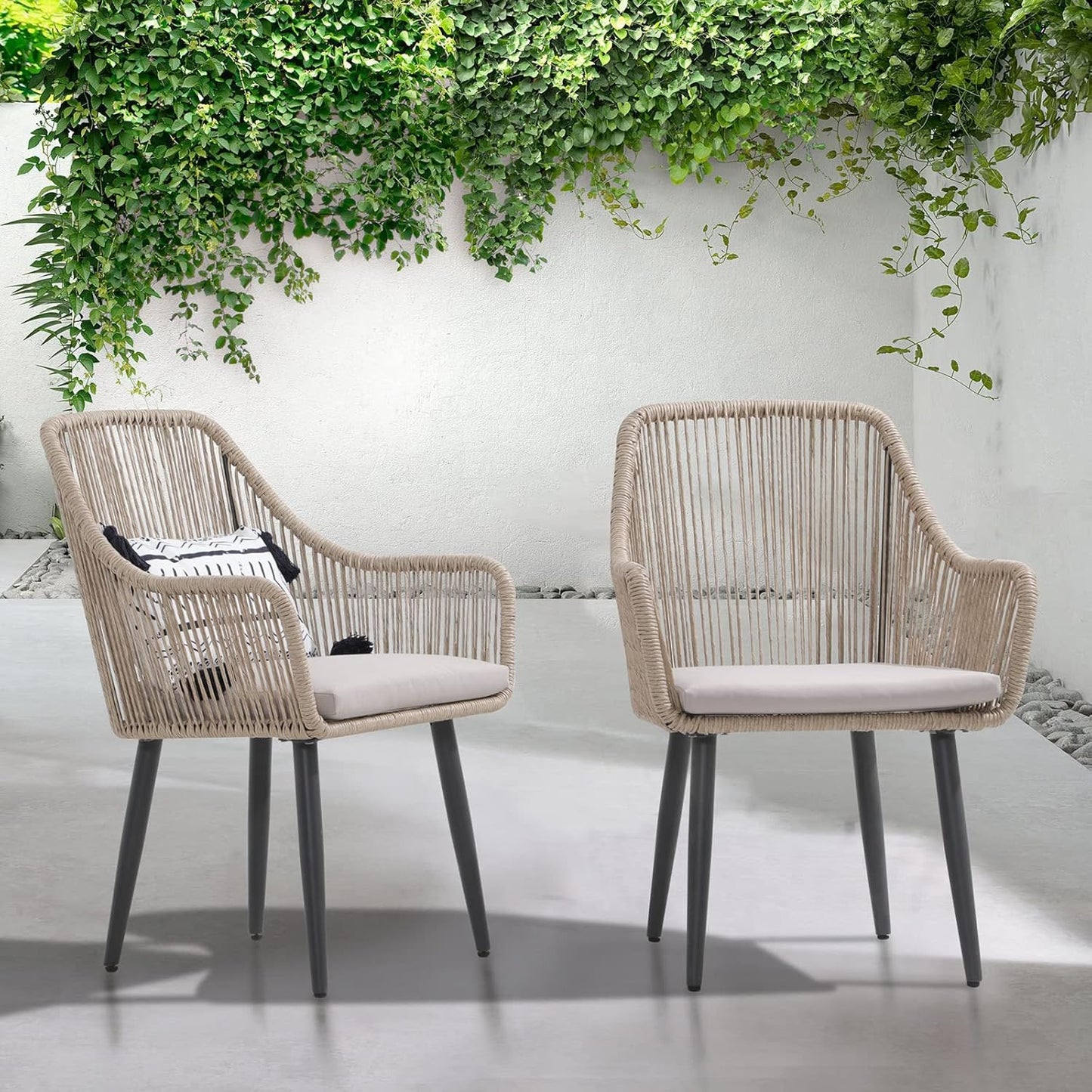 Patiorama Outdoor Dining Chairs, Patio Dining Chair Set of 2, All-Weather Woven Rope Rattan Chairs