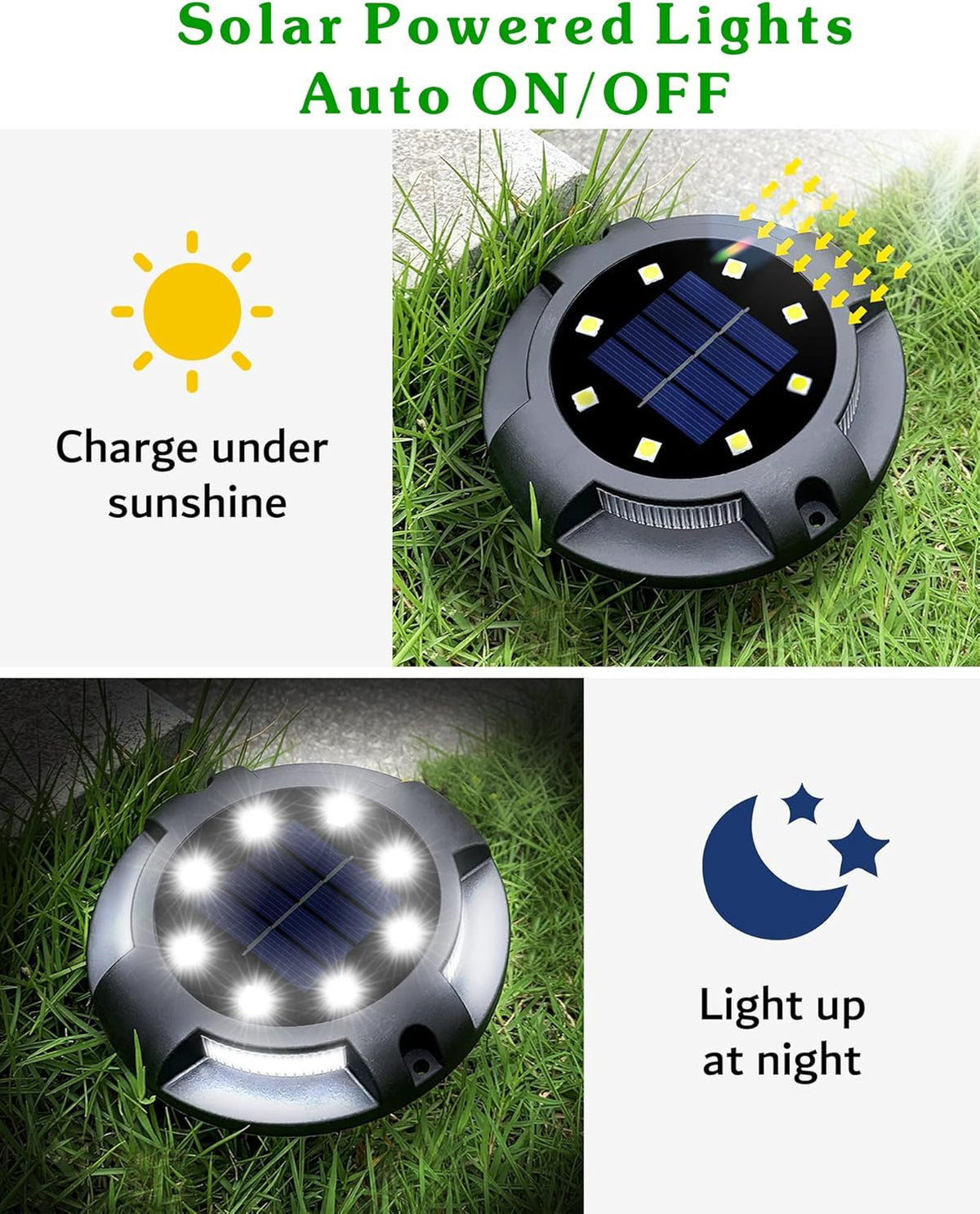 Biling Solar Outdoor Lights - 12 Pack, Bright Uplight Sidelight, Waterproof Deck Lights for Yard