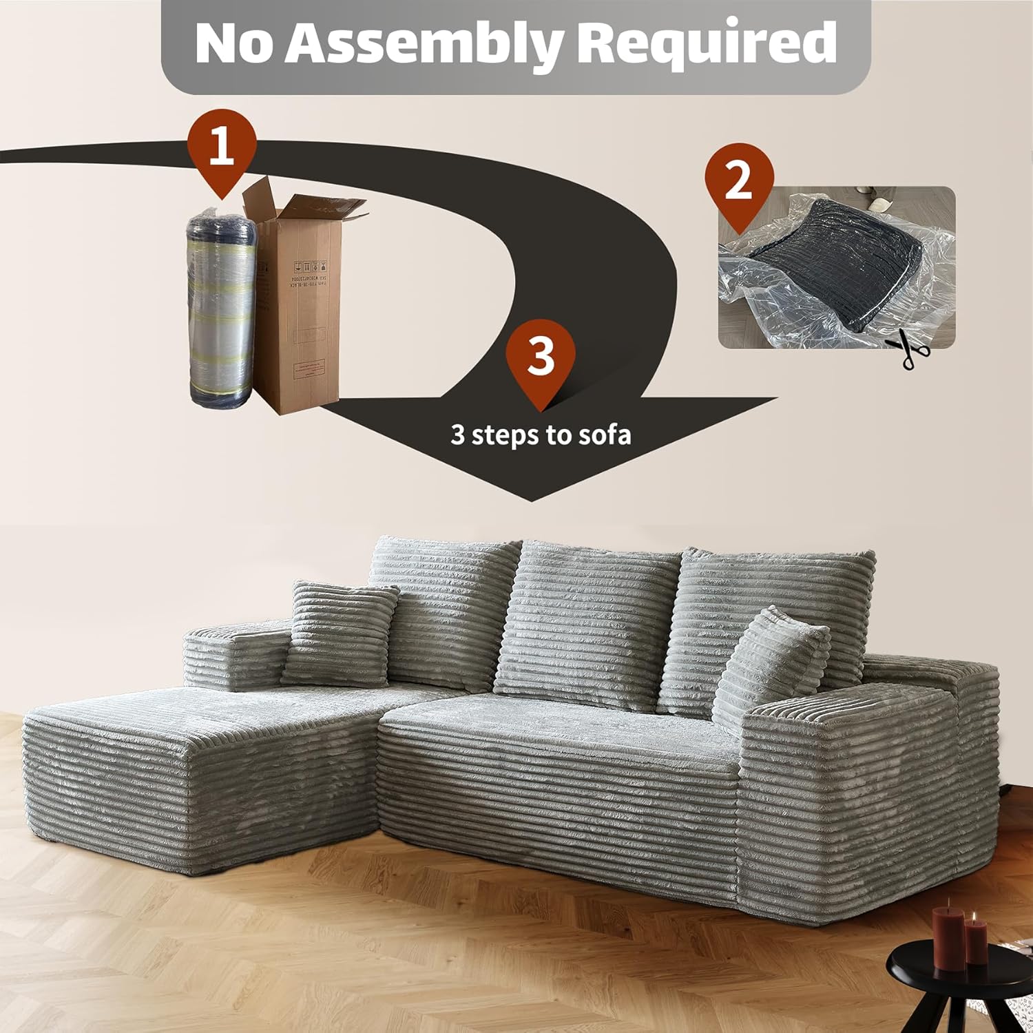 HYJT-H&K Modular Sectional Sofa Cloud Couch, 107" Comfy L Shaped Sectional Couches for Living Room