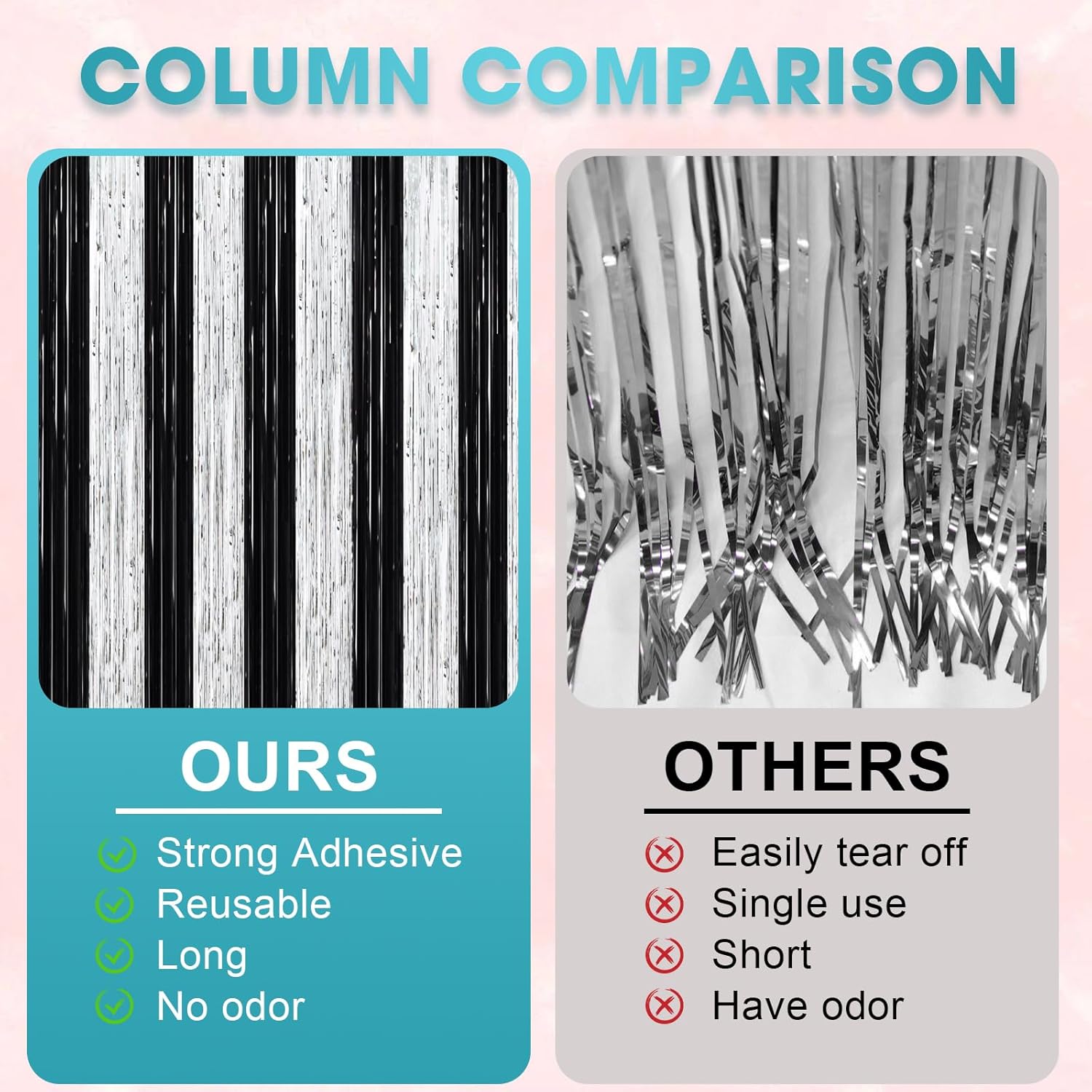 3 Pack 3.3 x 8.2 ft Black and Silver Foil Fringe Backdrop Curtains, Tinsel Streamers Party