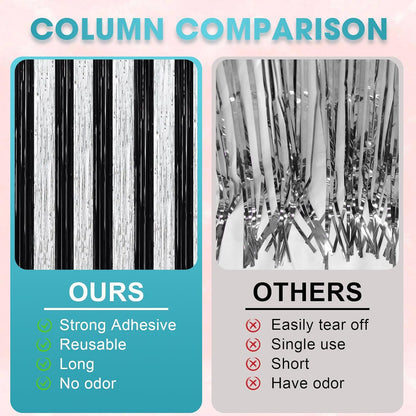 3 Pack 3.3 x 8.2 ft Black and Silver Foil Fringe Backdrop Curtains, Tinsel Streamers Party