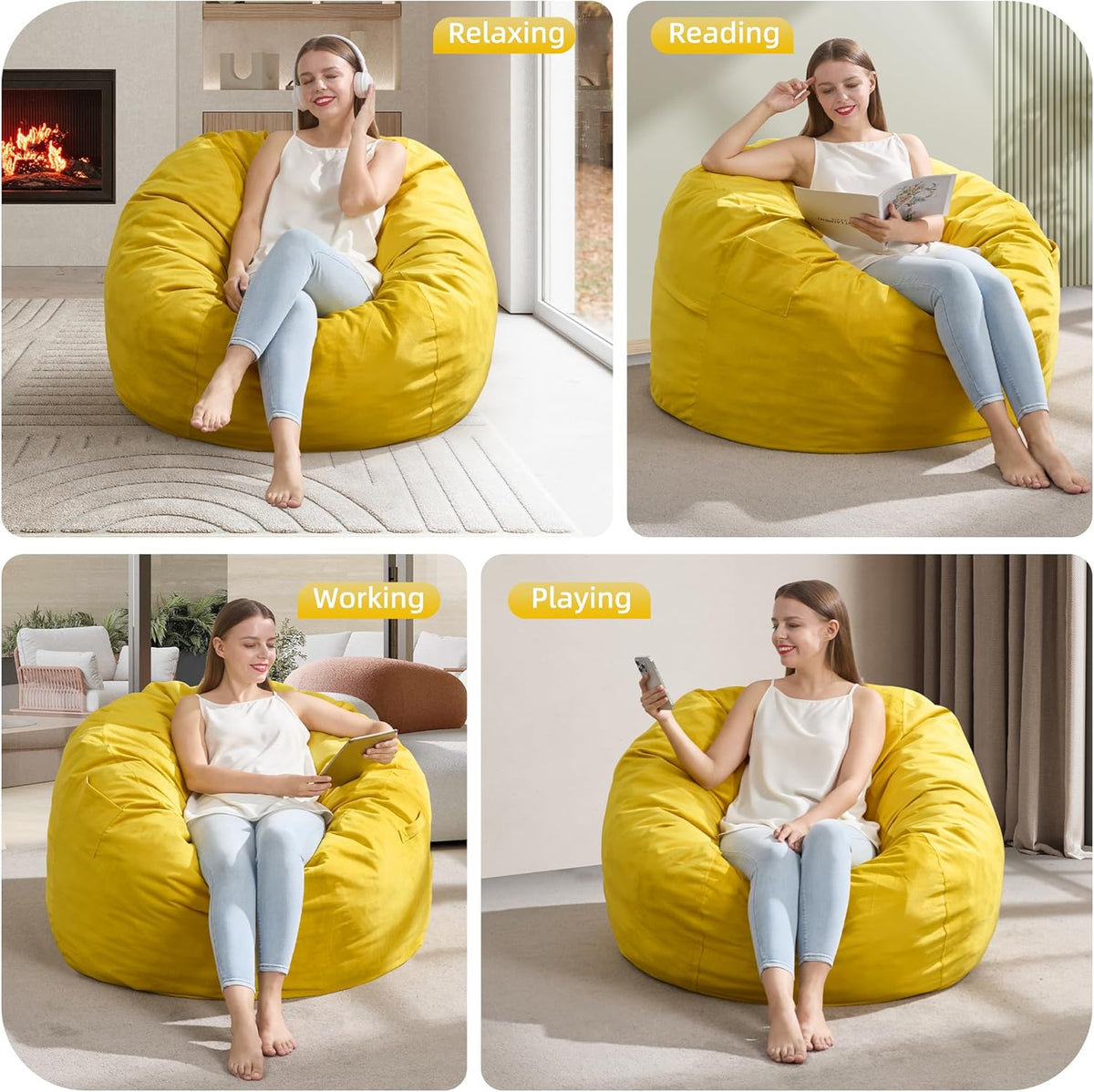 Hobestluk 3FT Bean Bag Chair Giant Bean Bag Chairs for Adults Large Bean Chairs with Removable