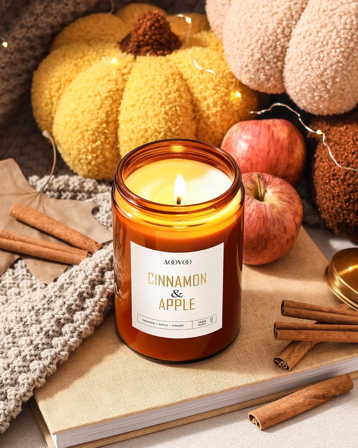 AOOVOO Apple Cinnamon Candles - 22 oz Scented Candles, Aromatherapy Candle, Soy Candle for Home
