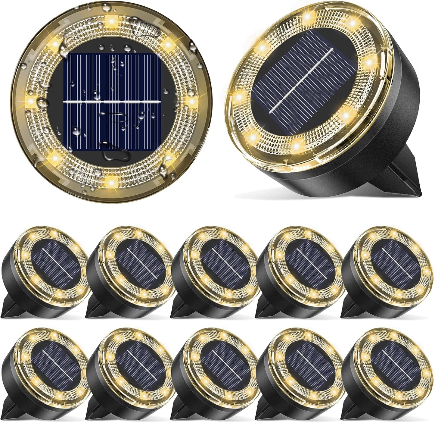 Mini Solar Ground Lights, 12 Pack Solar Lights Outdoor Waterproof, Upgraded LED Flat Landscape