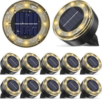 Mini Solar Ground Lights, 12 Pack Solar Lights Outdoor Waterproof, Upgraded LED Flat Landscape