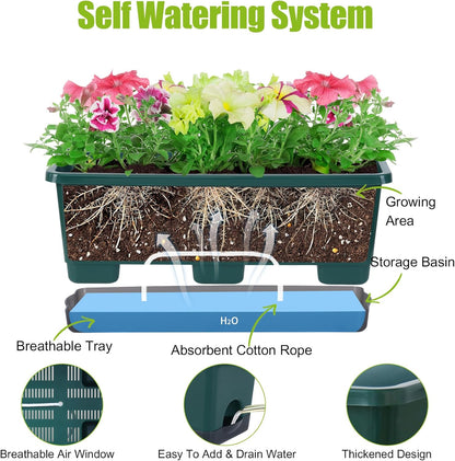 Window Box Planter 8 Pcs, 17 Inches Rectangle Flower Pots with Drainage Holes and Trays, Vegetable