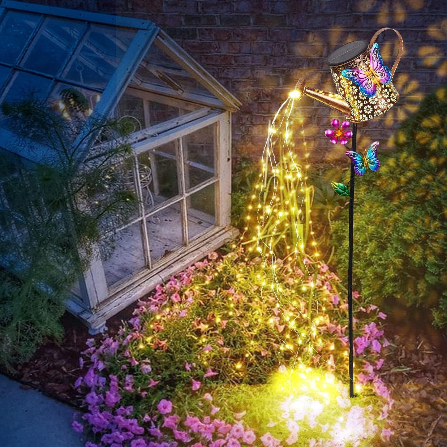 Solar Watering Can with Lights Outdoor Garden,Waterproof Garden Stake Lights Decoration for Yard