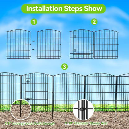INJOPEXI Garden Fence 12 Panels 23.6ft (L)×30in (H) Decorative Garden Fences with 11 Panels + 1