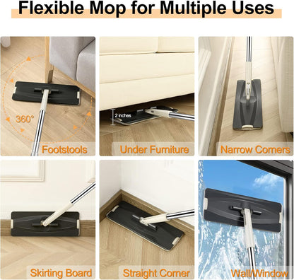 Jelymark Flat Mop and Bucket with Wringer Set, Separates Dirty and Clean Water, 3-Chamber Mop Wet