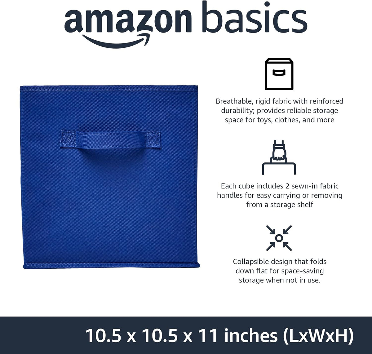 Amazon Basics Cube Organizer Storage Bins Handles, Collapsible Fabric, Pack of 6, 10.5"x10.5"x11"