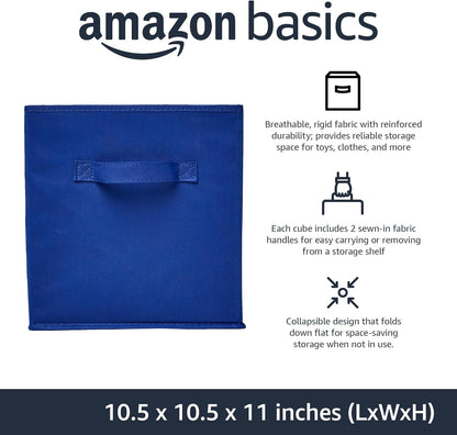 Amazon Basics Cube Organizer Storage Bins Handles, Collapsible Fabric, Pack of 6, 10.5"x10.5"x11"