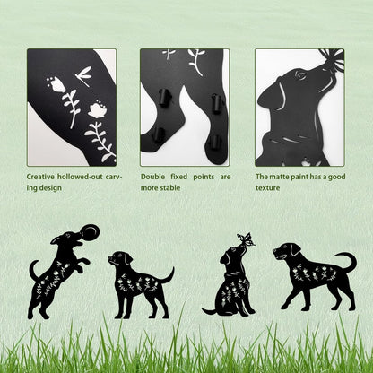 4 Pack Dog Metal Garden Decorative Stakes, Weather Proof Puppy Silhouette Statues for Yard