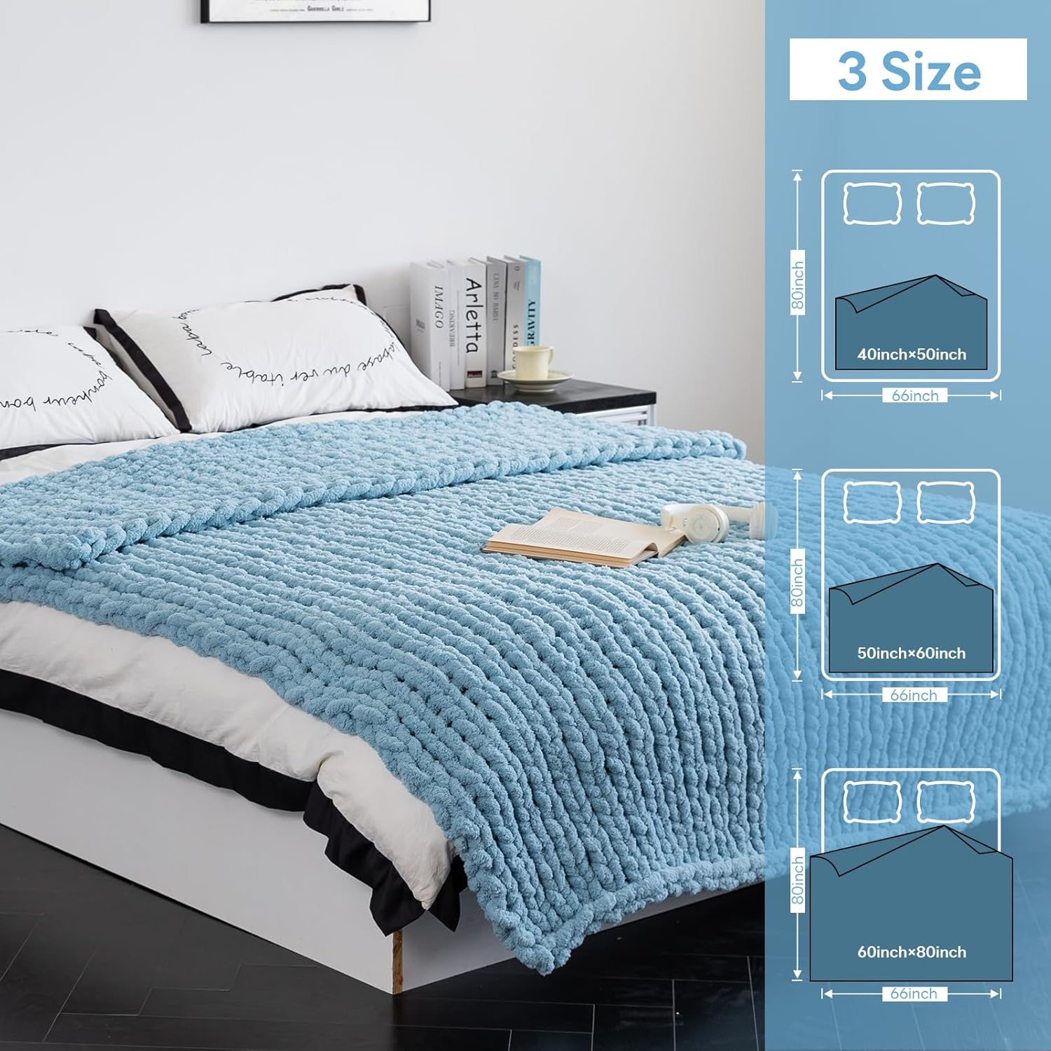 Chunky Knit Blanket - Luxury Soft Cozy 60 * 80 Throw Blanket,100% Woven Blanket Rope Knot Throw