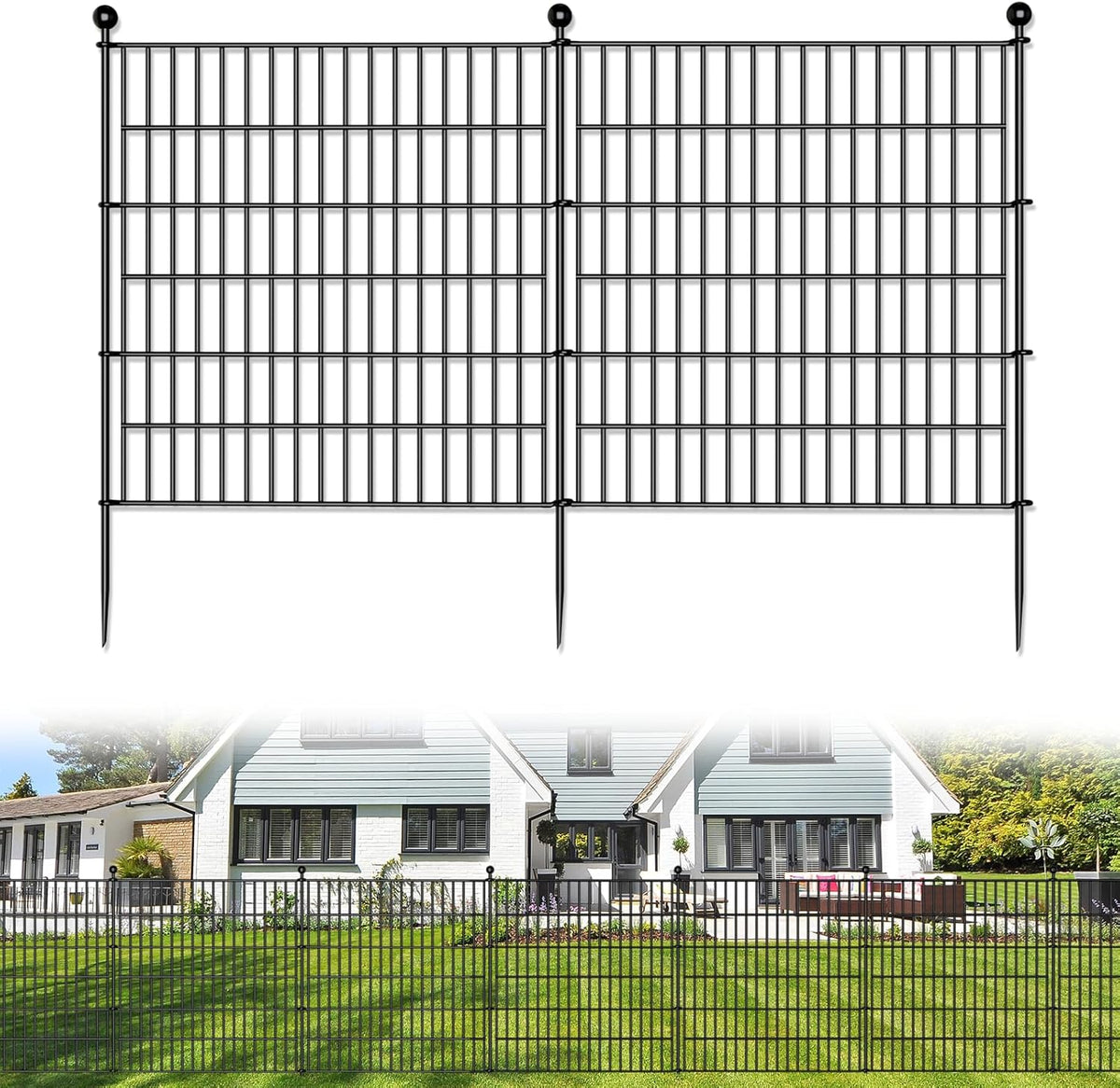10 Panels No Dig Decorative Outdoor Garden Fence for Yard, 32 in(H) X 23.6 ft(L) Animal Barrier