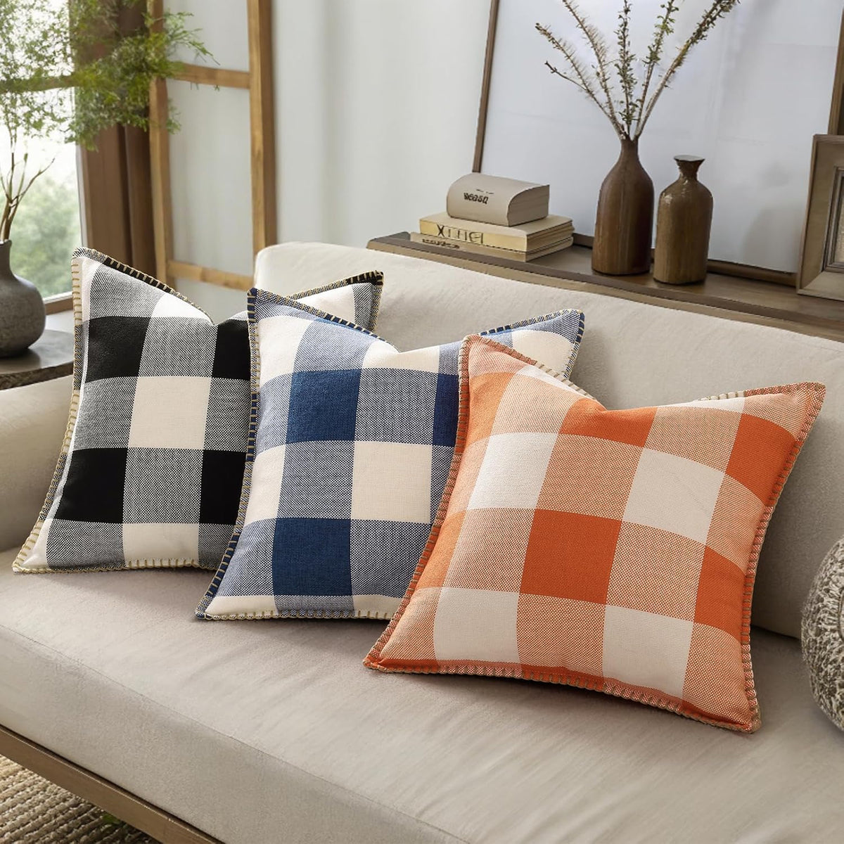 decorUhome Buffalo Plaid Check Throw Pillow Covers 12x20 Set of 2, Outdoor Lumbar Decorative